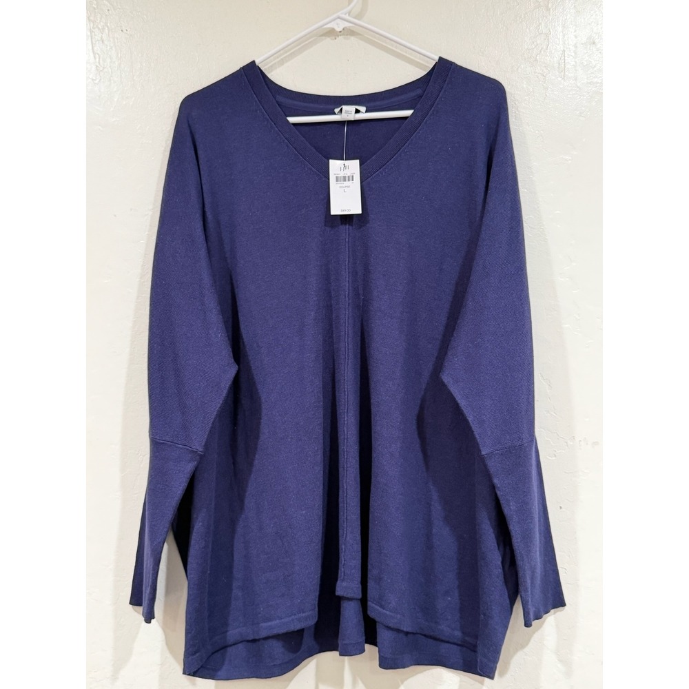 Pure Jill J. Jill V-Neck Oversized Cotton Blend Sweater Eclipse Blue NWT Size L - Picture 2 of 8